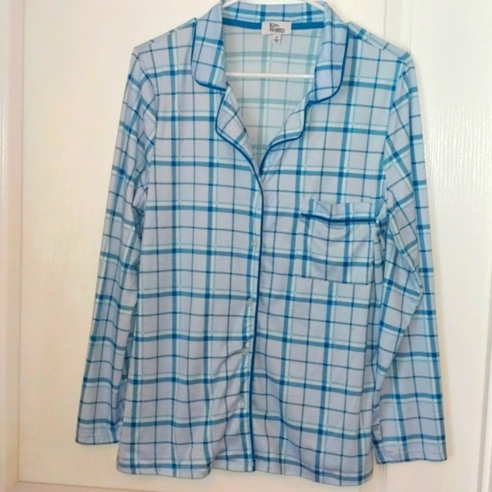 Kim Rogers 2 Piece Blue Plaid Pajama Loungewear Set. Size small